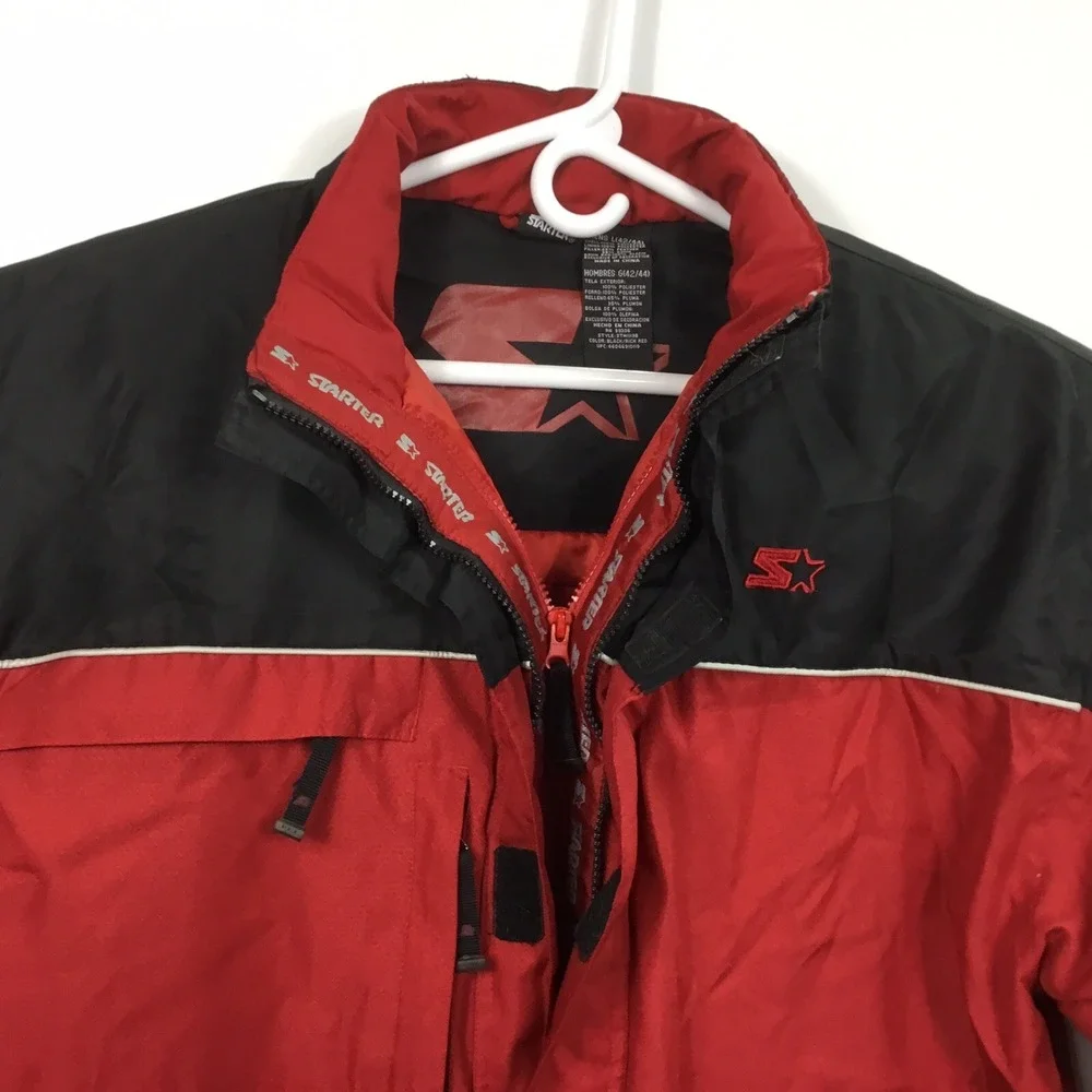 Starter Down Feather Jacket Size L 42/44 Winter Coat Men's Black Red Snow